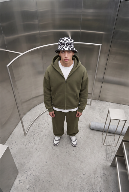 Erkek Chill Oversize Haki Zip Sweatshirt