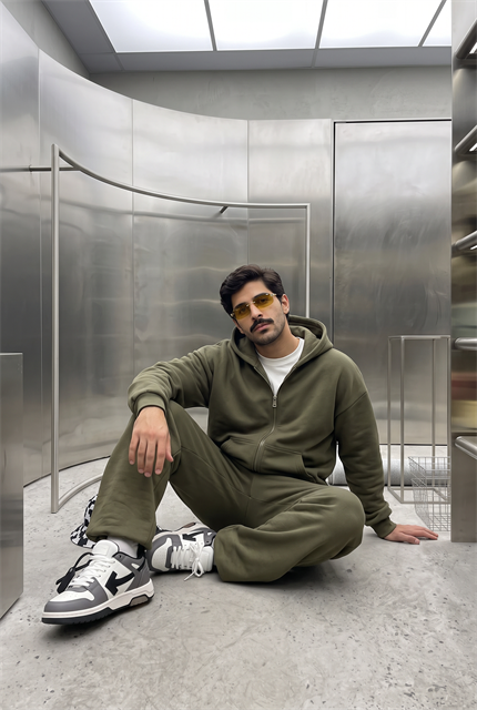 Erkek Chill Oversize Haki Zip Sweatshirt