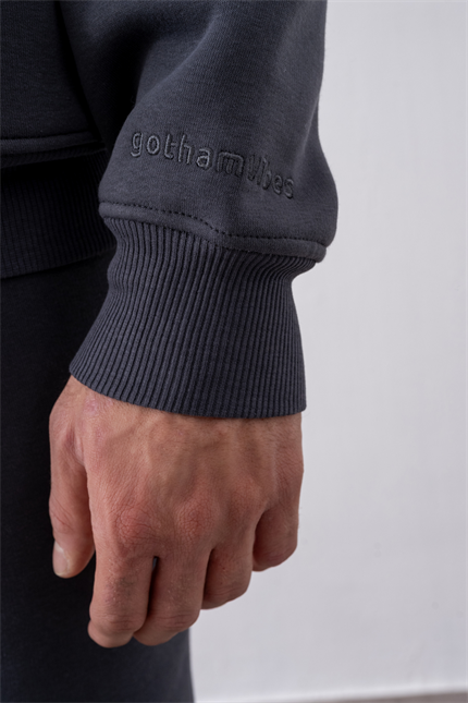 Erkek Oversize Fermuarlı Kapüşonlu Antrasit Sweatshirt