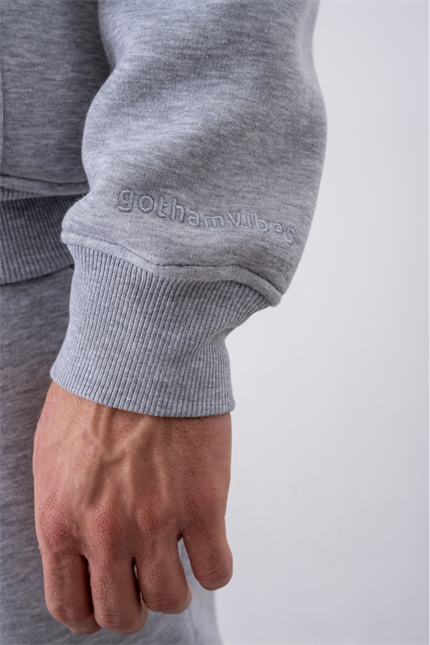 Erkek Oversize Fermuarlı Kapüşonlu Gri Sweatshirt