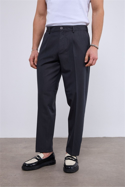 Erkek Pileli Havuç Kesim Füme Kumaş Pantolon