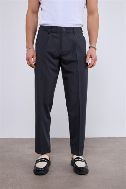 Erkek Pileli Havuç Kesim Füme Kumaş Pantolon