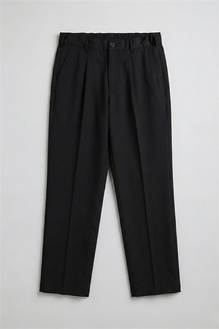 Erkek Pileli Havuç Kesim Siyah Kumaş Pantolon