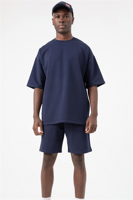 Erkek Plain Oversize Lacivert T-Shirt