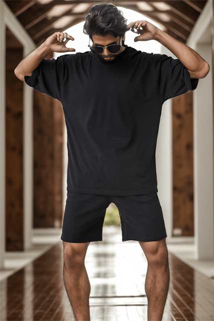 Erkek Plain Oversize Siyah T-Shirt