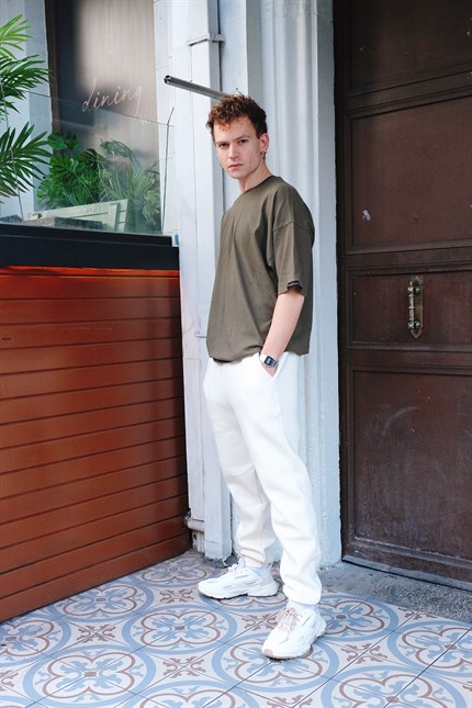 Erkek Rahat Kesim Krem Eşofman Alt