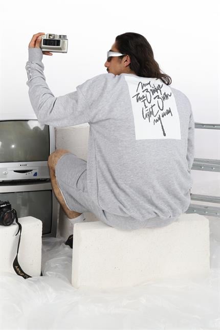 Erkek Burn Oversize Gri Sweatshirt