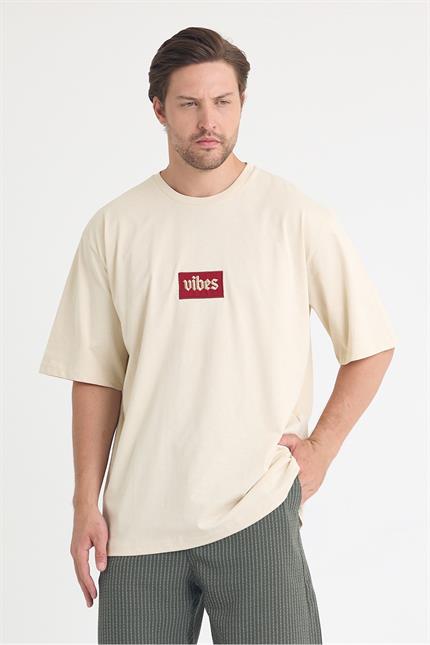 Erkek Relaxed 003 Oversize Krem T-Shirt