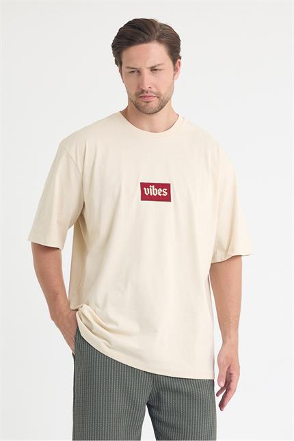 Erkek Relaxed 003 Oversize Krem T-Shirt