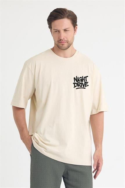 Erkek Relaxed 012 Oversize Krem T-Shirt