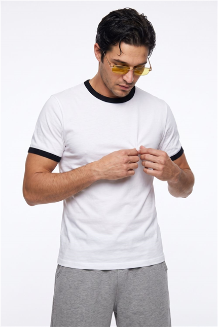 Erkek Ringer Beyaz T-Shirt