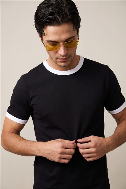 Erkek Ringer Siyah T-Shirt