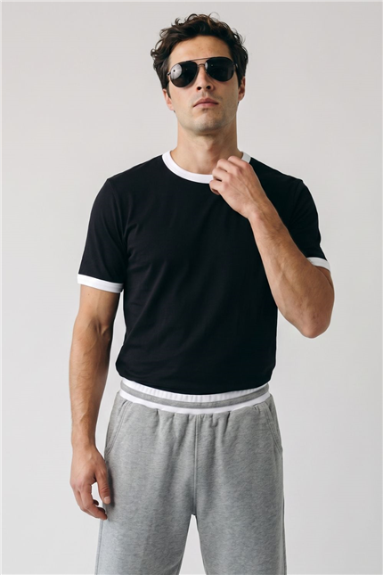 Erkek Ringer Siyah T-Shirt