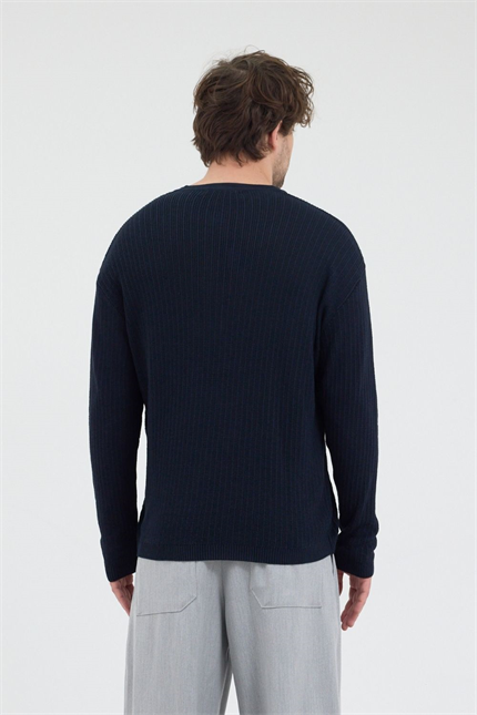 Erkek Fitilli Düğmeli Lacivert İnce Kazak