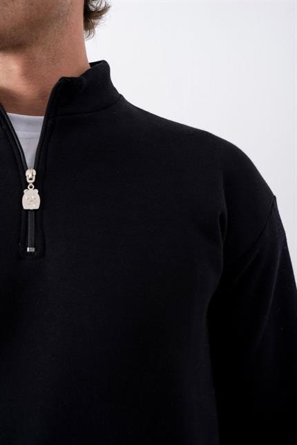 Erkek Siyah Fermuarlı Oversize Sweatshirt