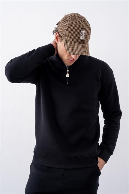 Erkek Siyah Fermuarlı Oversize Sweatshirt