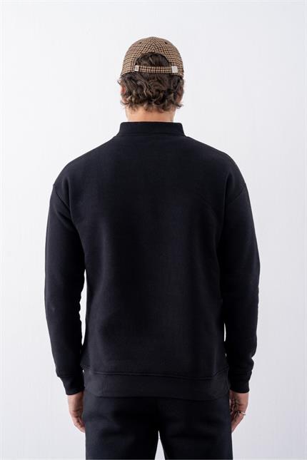 Erkek Siyah Fermuarlı Oversize Sweatshirt