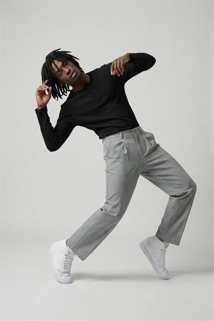 Erkek Siyah Henley  T-Shirt