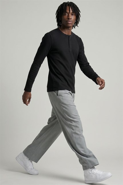 Erkek Siyah Henley  T-Shirt