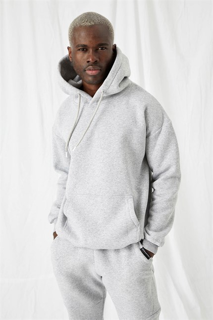 Erkek Stay Oversize Gri Hoodie Sweatshirt