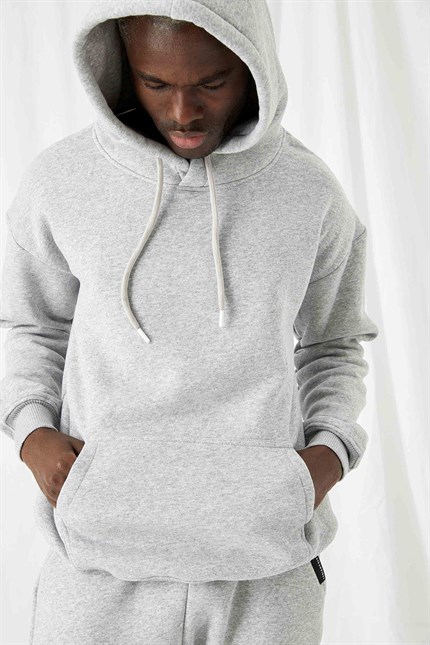 Erkek Stay Oversize Gri Hoodie Sweatshirt