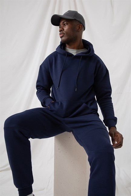 Erkek Stay Oversize Lacivert Hoodie Sweatshirt