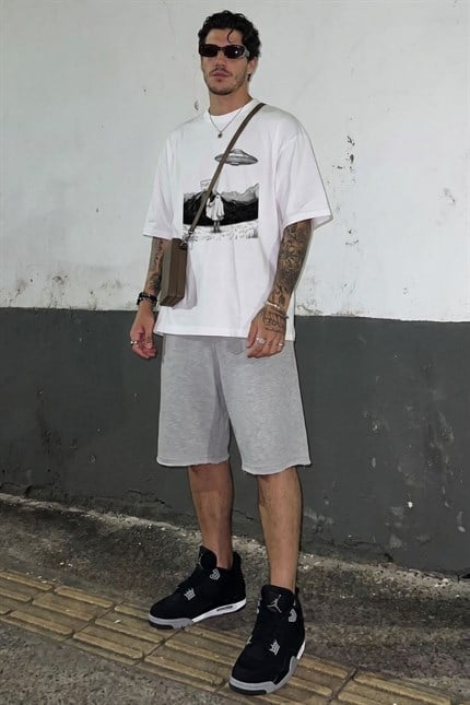 Erkek Take Me Oversize Beyaz T-Shirt