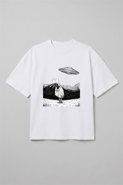 Erkek Take Me Oversize Beyaz T-Shirt