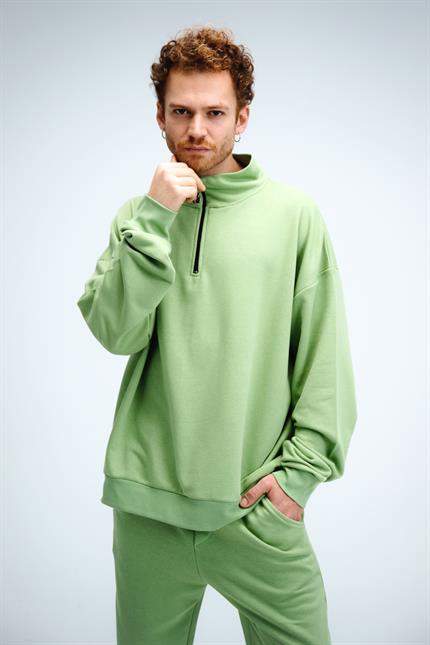 Erkek Timeless Fermuarlı Fıstık Yeşili Sweatshirt