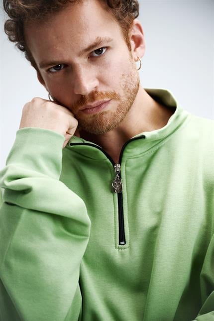 Erkek Timeless Fermuarlı Fıstık Yeşili Sweatshirt
