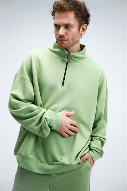 Erkek Timeless Fermuarlı Fıstık Yeşili Sweatshirt