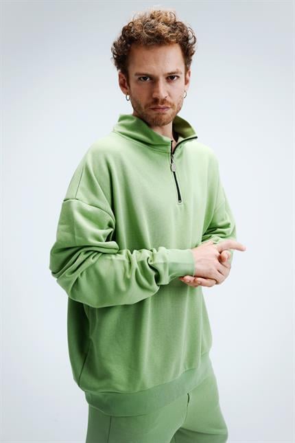 Erkek Timeless Fermuarlı Fıstık Yeşili Sweatshirt