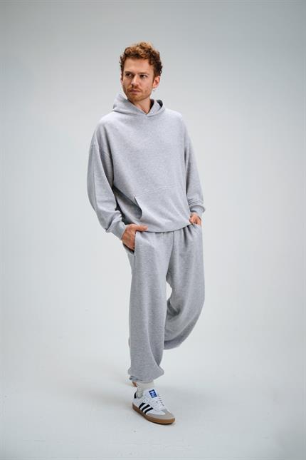 Erkek Timeless Oversize Gri Hoodie Sweatshirt
