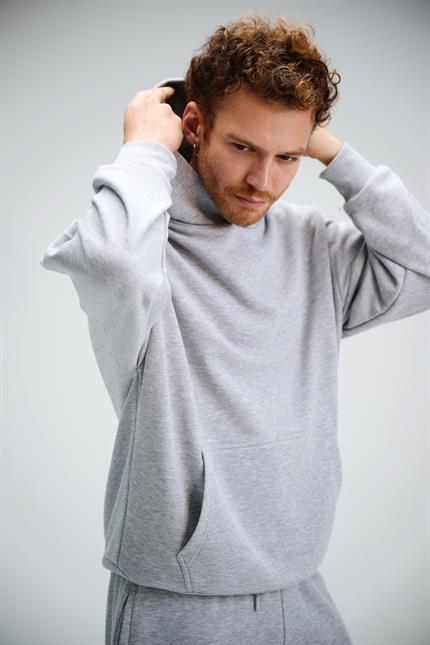 Erkek Timeless Oversize Gri Hoodie Sweatshirt