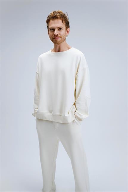 Erkek Timeless Oversize Krem Sweatshirt