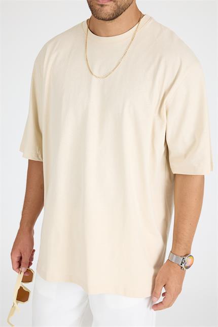 Erkek Timeless Oversize Krem T-Shirt