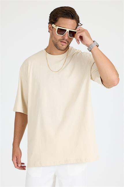 Erkek Timeless Oversize Krem T-Shirt