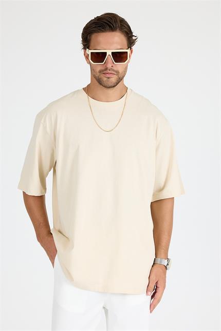 Erkek Timeless Oversize Krem T-Shirt