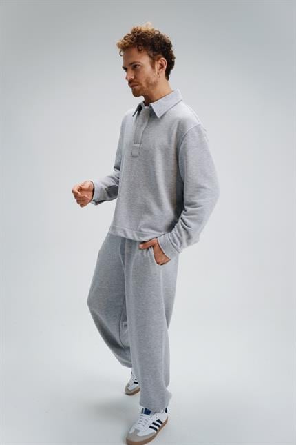 Erkek Timeless Polo Yaka Gri Sweatshirt