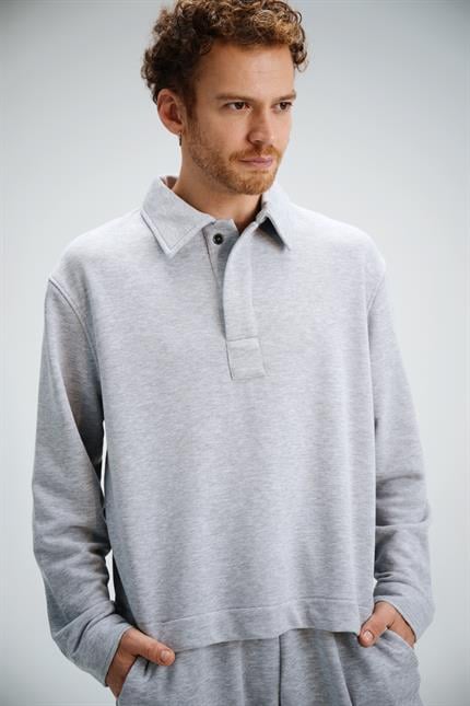 Erkek Timeless Polo Yaka Gri Sweatshirt
