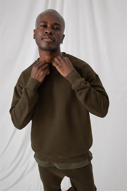 Erkek Vibe Oversize Haki Sweatshirt