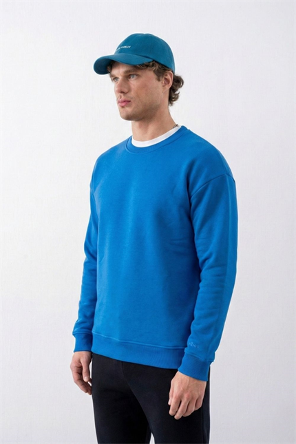 Erkek Vibe Oversize Mavi Sweatshirt