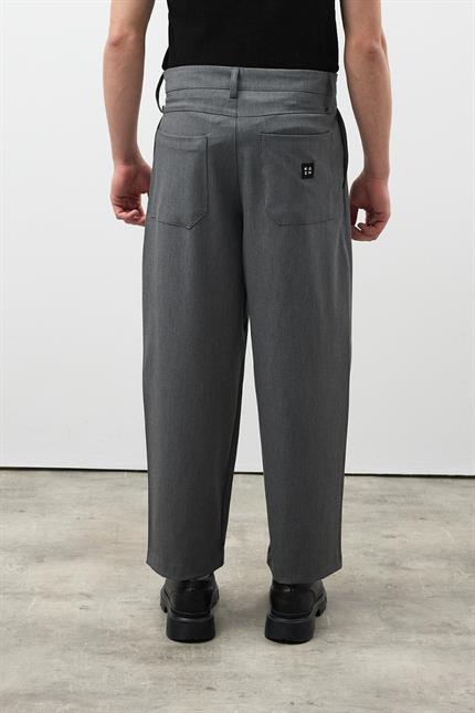 Erkek Gri  Premium Pileli Kumaş Pantolon