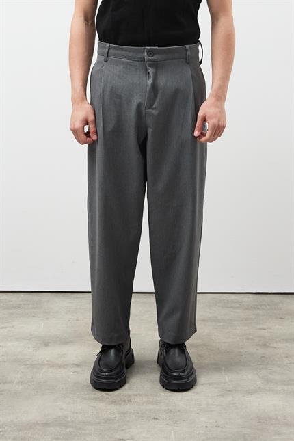 Erkek Gri  Premium Pileli Kumaş Pantolon