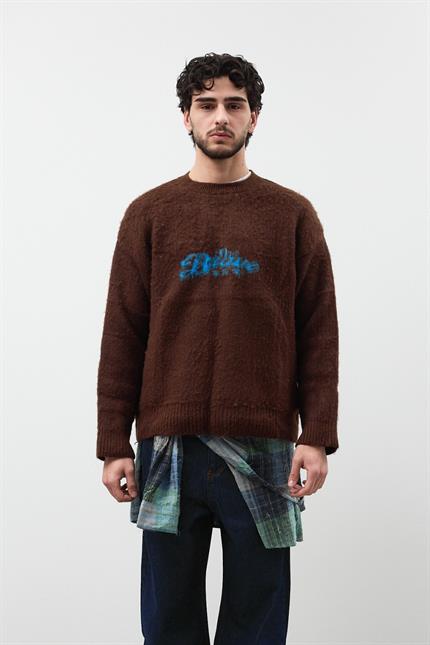 Erkek Jakarlı Kahverengi Sakallı Oversize Kazak