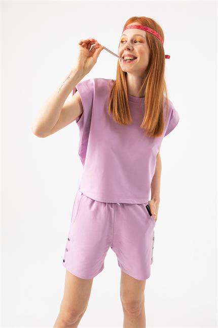 Kadın Base Kısa Lila T-Shirt