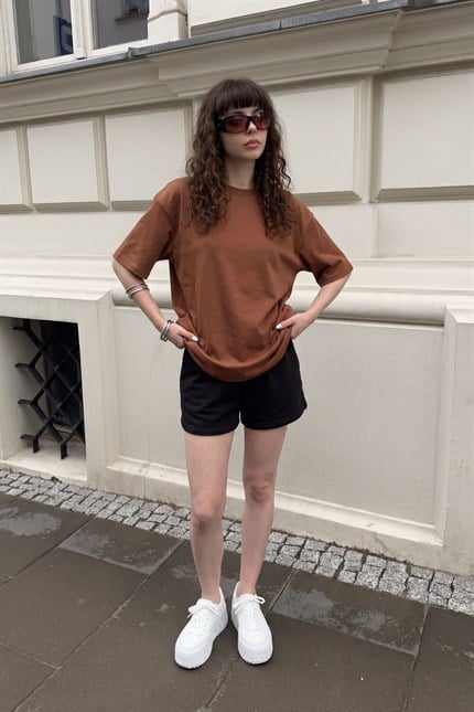 Kadın Base Oversize  Kiremit T-Shirt