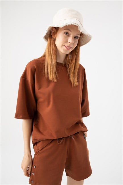 Kadın Base Oversize  Kiremit T-Shirt