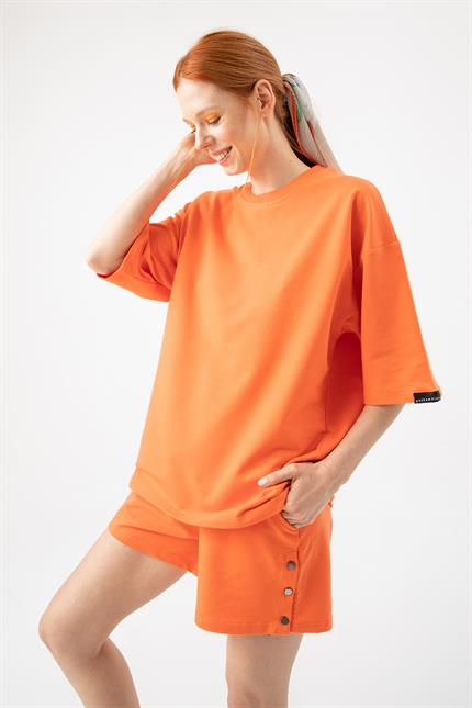 Kadın Base Oversize Şeftali T-Shirt