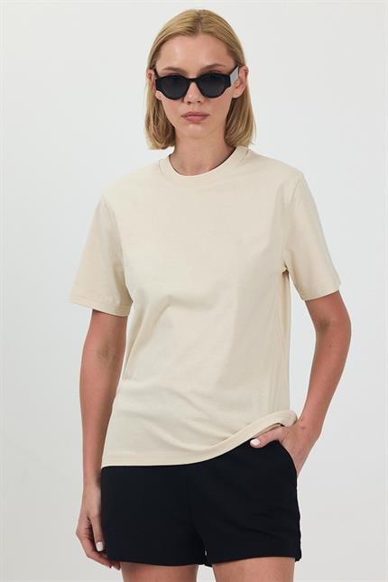 Kadın Basic Krem T-Shirt